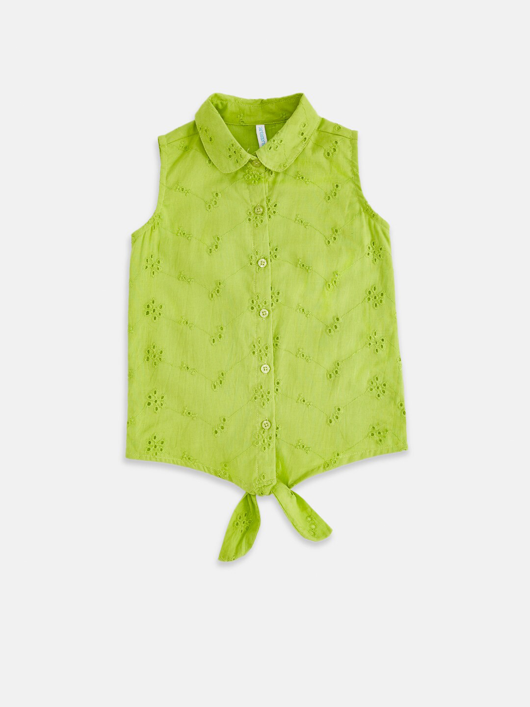 Buy Pantaloons Junior Girls Lime Green Schiffli Pure Cotton Shirt Style Top Tops for Girls
