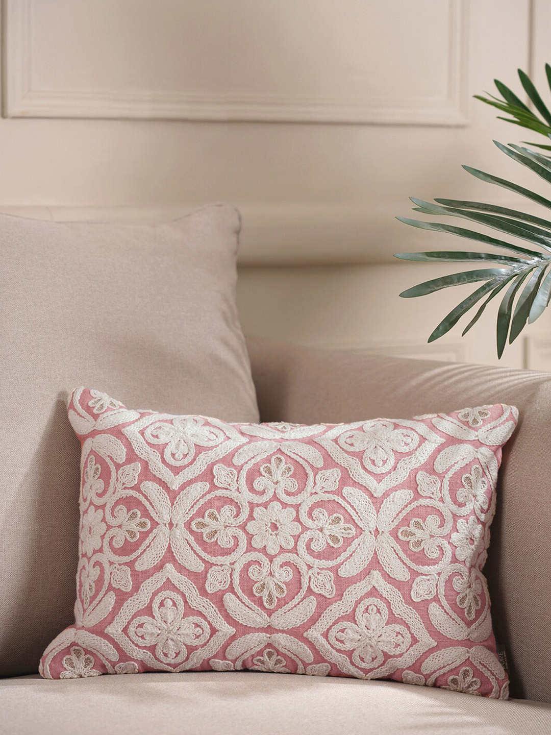 Buy Pure Home And Living Pink & White Floral Rectangle Cushion Covers