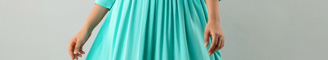 Buy GULMOHAR JAIPUR Sea Green Floral Embroidered Ethnic Maxi Dress ...