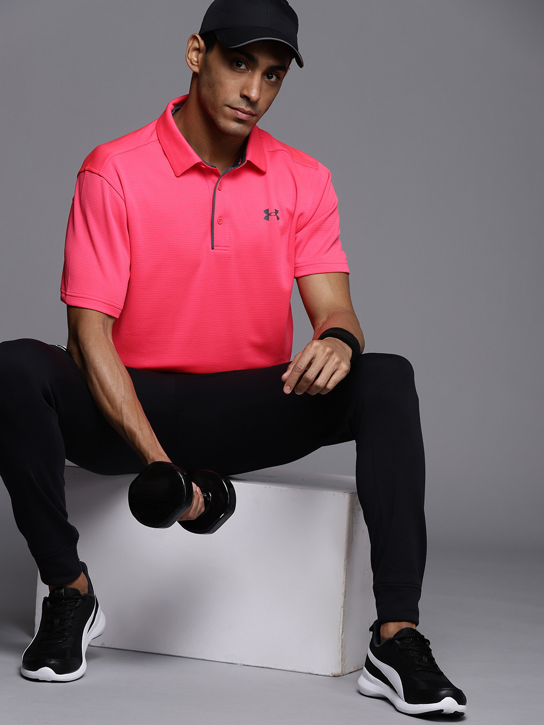 Buy UNDER ARMOUR Men Pink Brand Logo Polo Collar Tech Oversized T Shirt