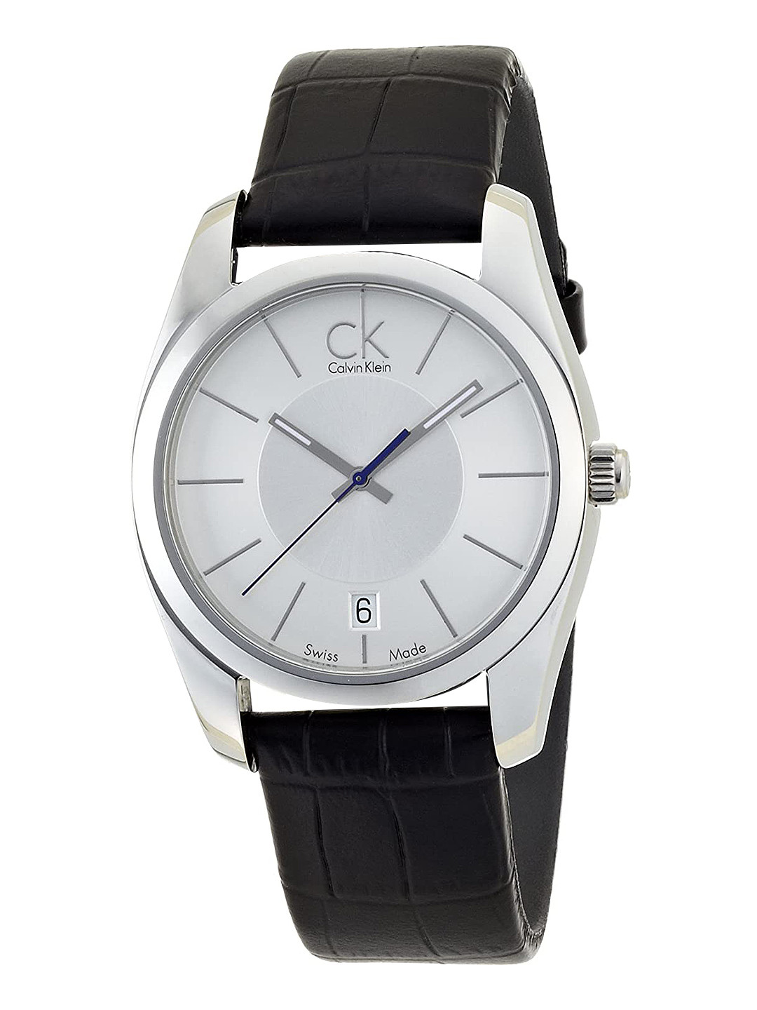Buy Calvin Klein Men Silver Toned Dial & Black Leather Straps Analogue