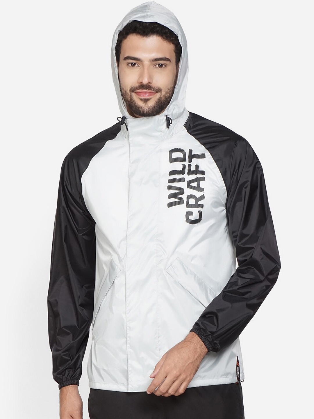 Buy Wildcraft Men Grey Melange & Black Solid Hooded Rain Jacket Rain Jacket for Men 18350124