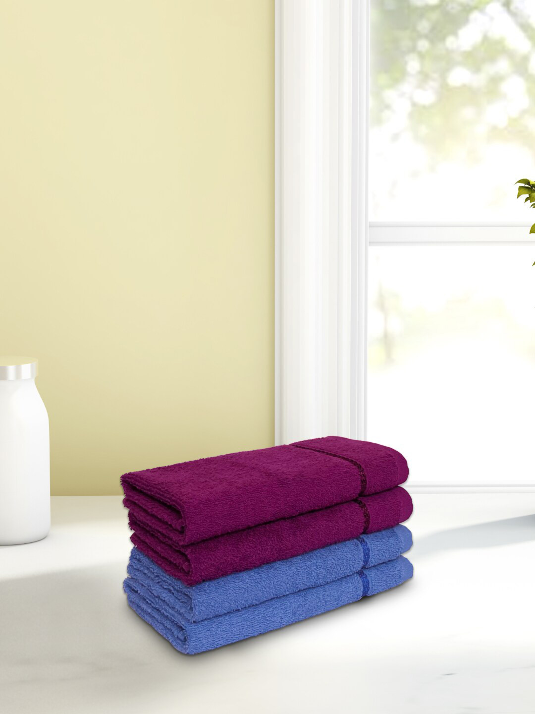 Buy SPACES Set Of 4 Solid 380 GSM Pure Cotton Hand Towels Hand Towels