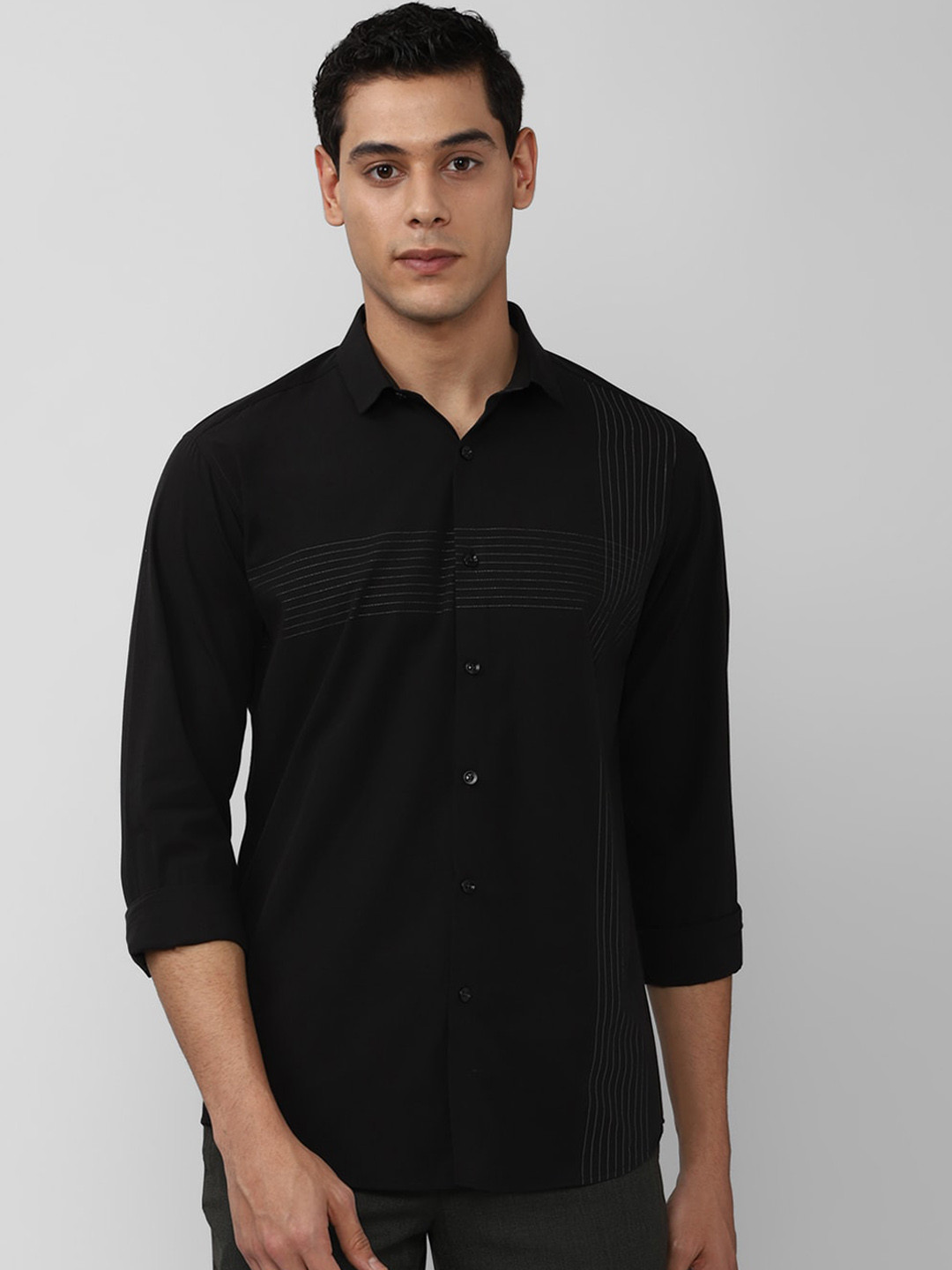 Buy V Dot Men Black Slim Fit Stripes Cotton Casual Shirt Shirts for