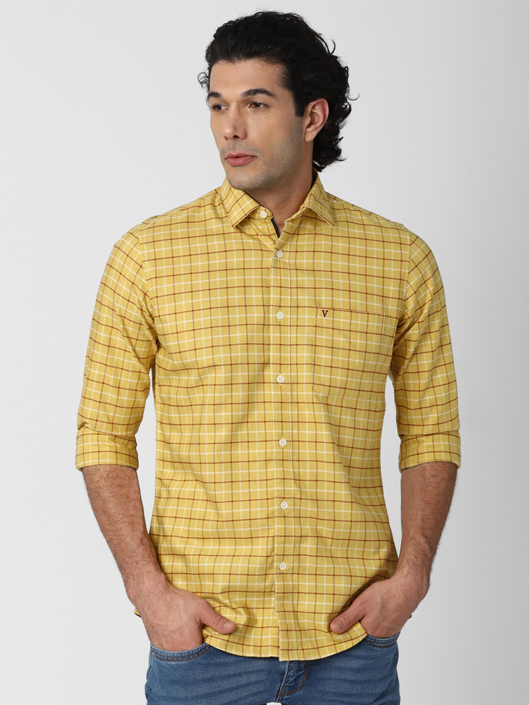 Buy Van Heusen Sport Men Yellow Slim Fit Checked Casual Shirt Shirts