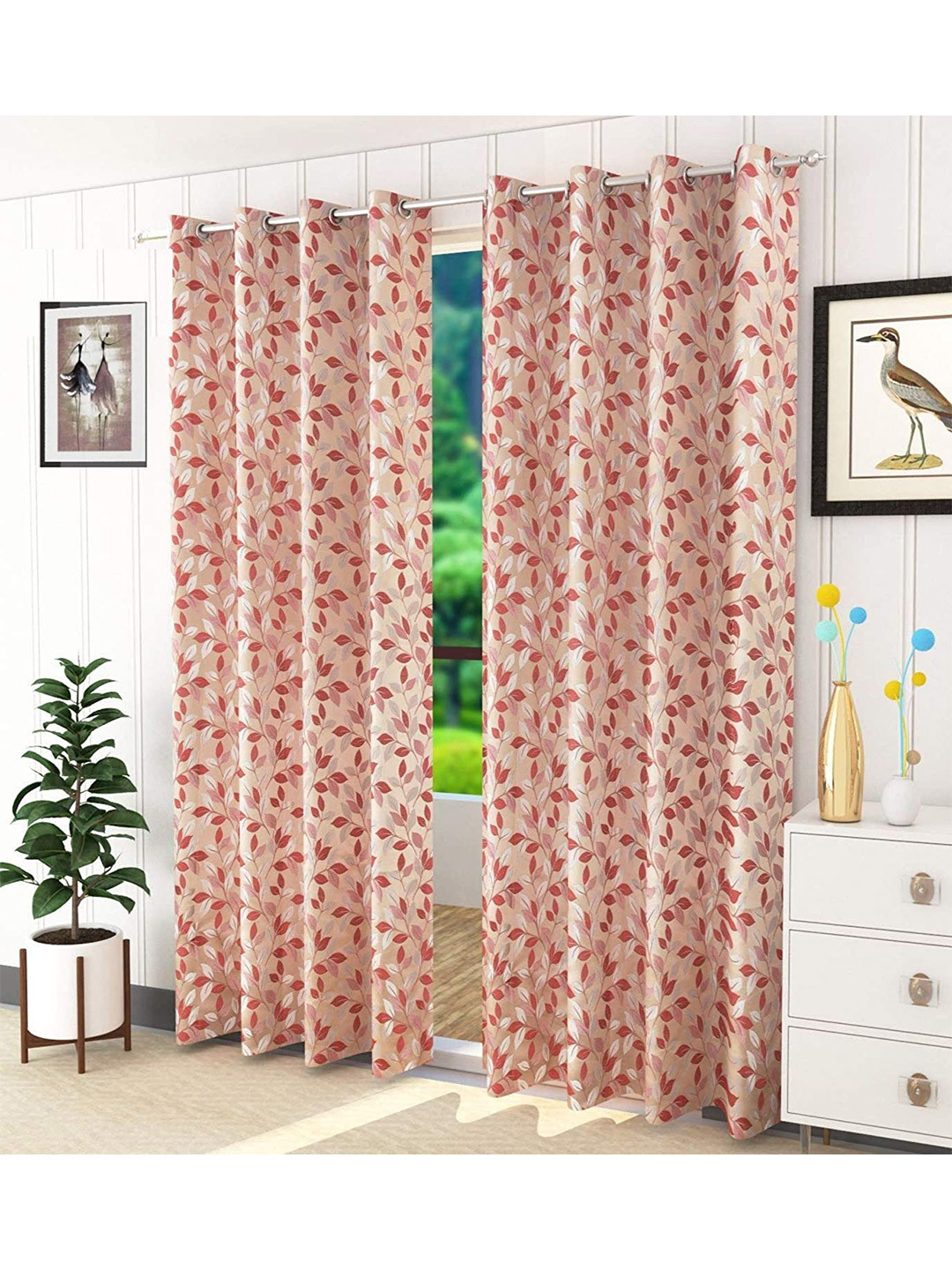Buy Fresh From Loom Maroon & Cream Coloured Set Of 2 Floral Room