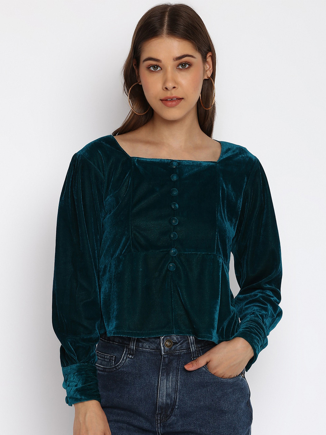 Buy Mayra Green Velvet Crop Top Tops for Women 18354190 Myntra