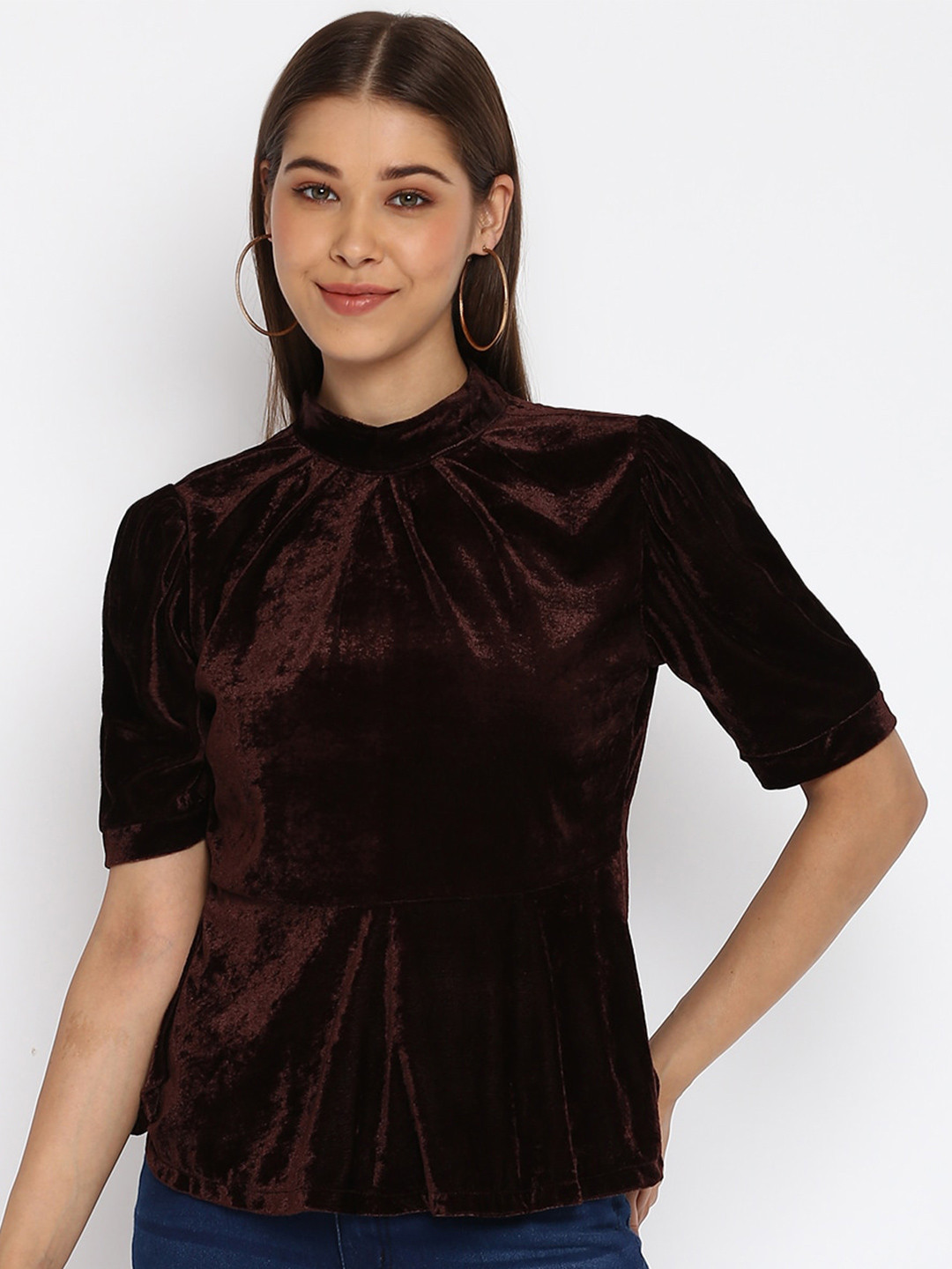 Mayra Crew Neck Crop Top Brown