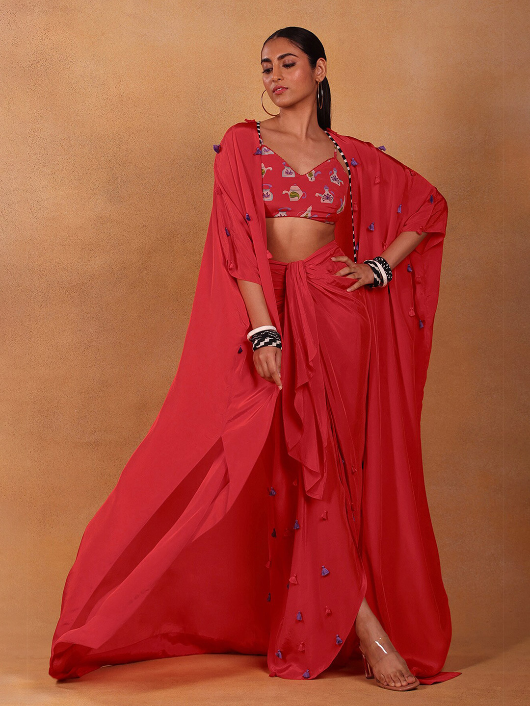 Buy Masaba Women Red Embellished Coat With Skirt Clothing Set for