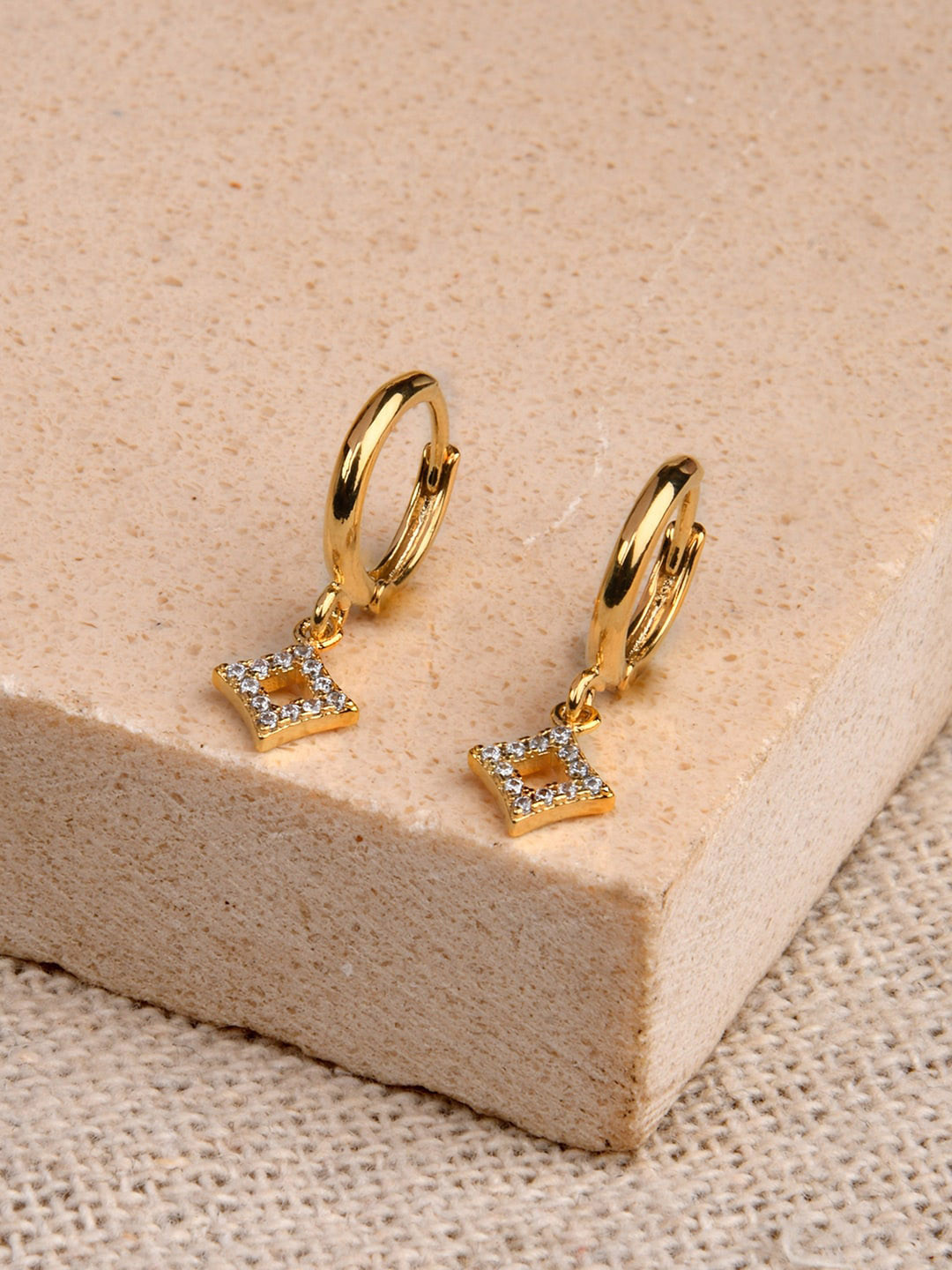 Buy Accessorize London Women Real Gold Plated Diamond Drop Huggies