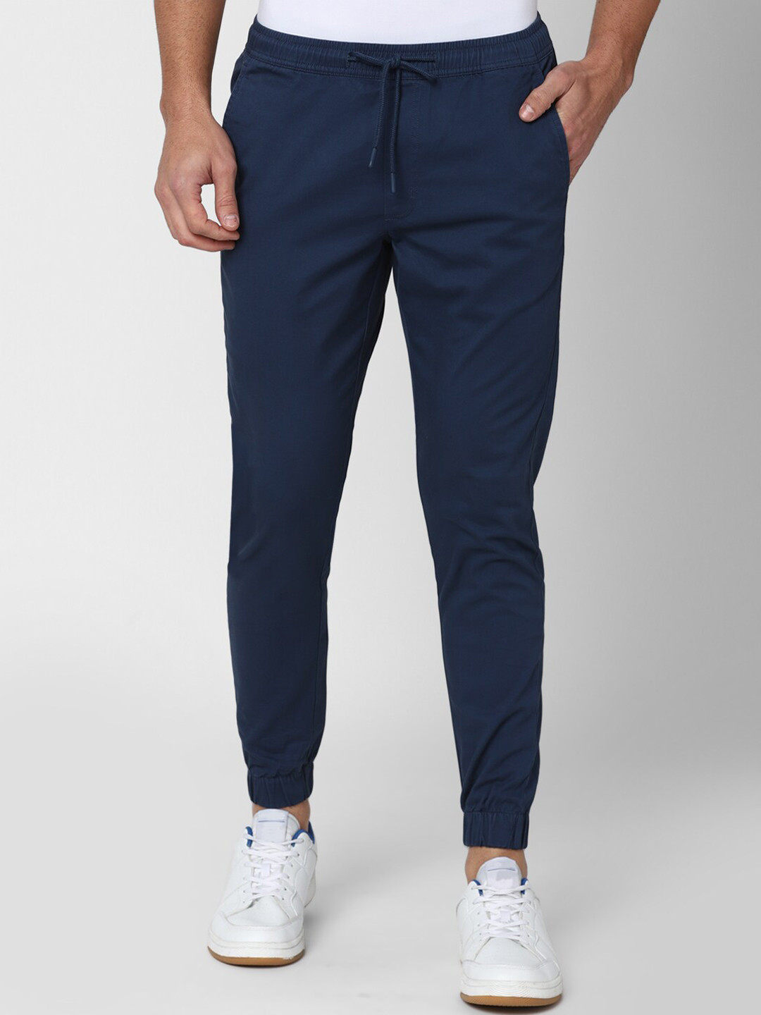 Buy Peter England Casuals Men Navy Blue Solid Joggers Track Pants for