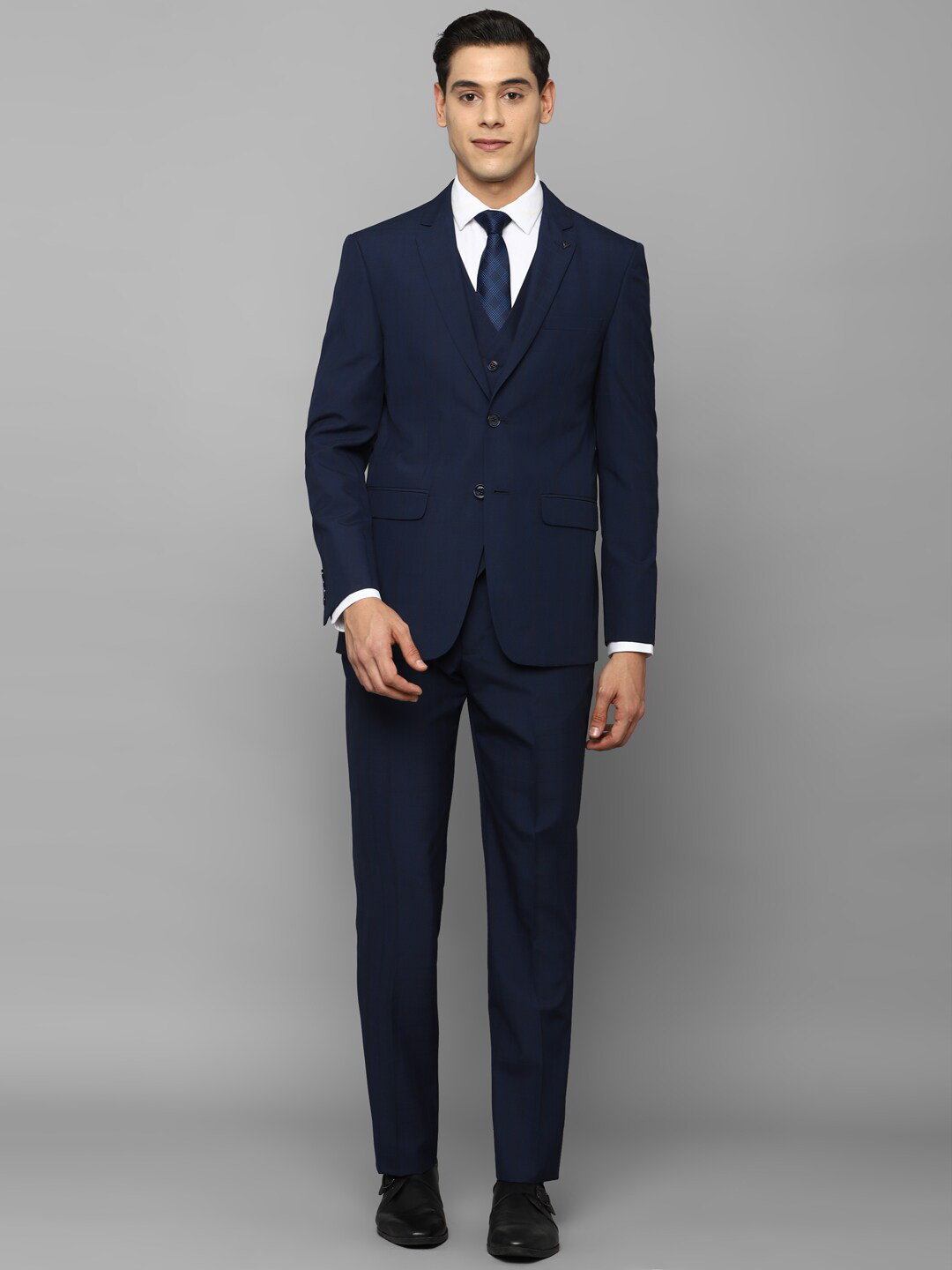 Buy Allen Solly Men Navy Blue Slim Fit Single Breasted 3 Piece Formal