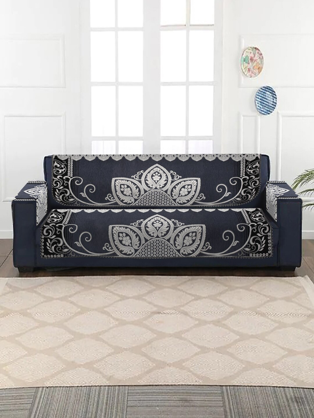 Buy MULTITEX Grey & Black Jacquard Sofa Cover - Sofa Covers for Unisex ...