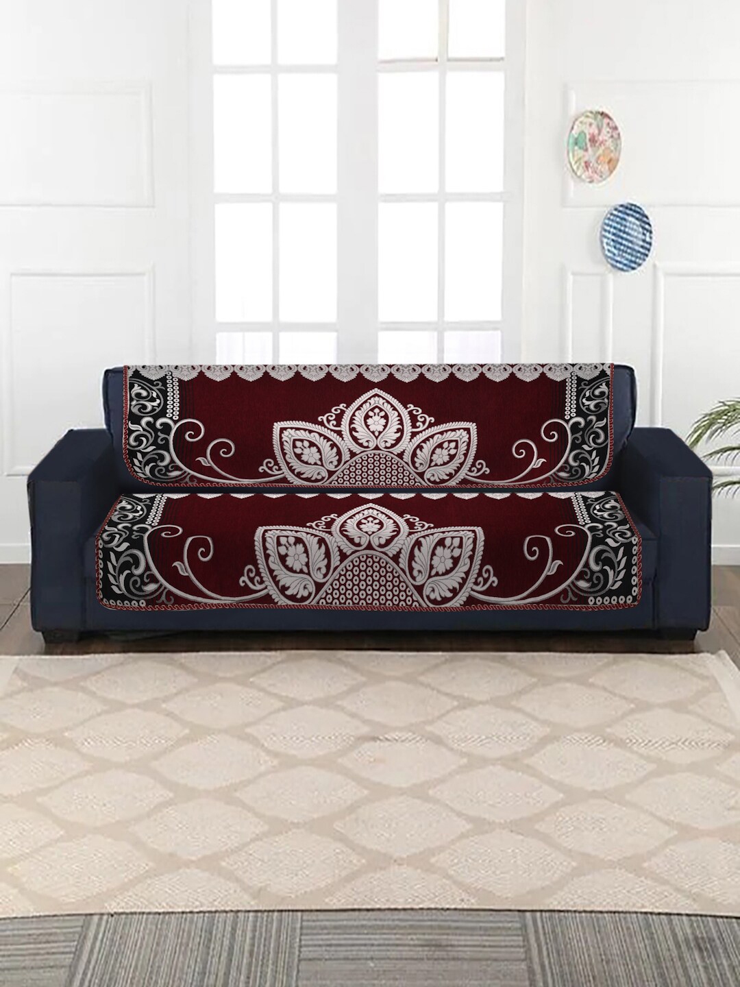 Buy MULTITEX Set Of 10 Maroon Jacquard 5 Seater Sofa Covers Sofa Covers for Unisex 18358978