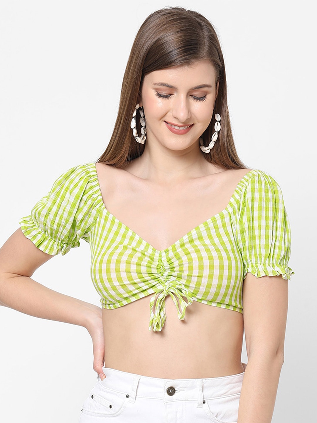 Buy Vastrado Green Checked Sweetheart Neck Crop Top Tops For Women 18360850 Myntra