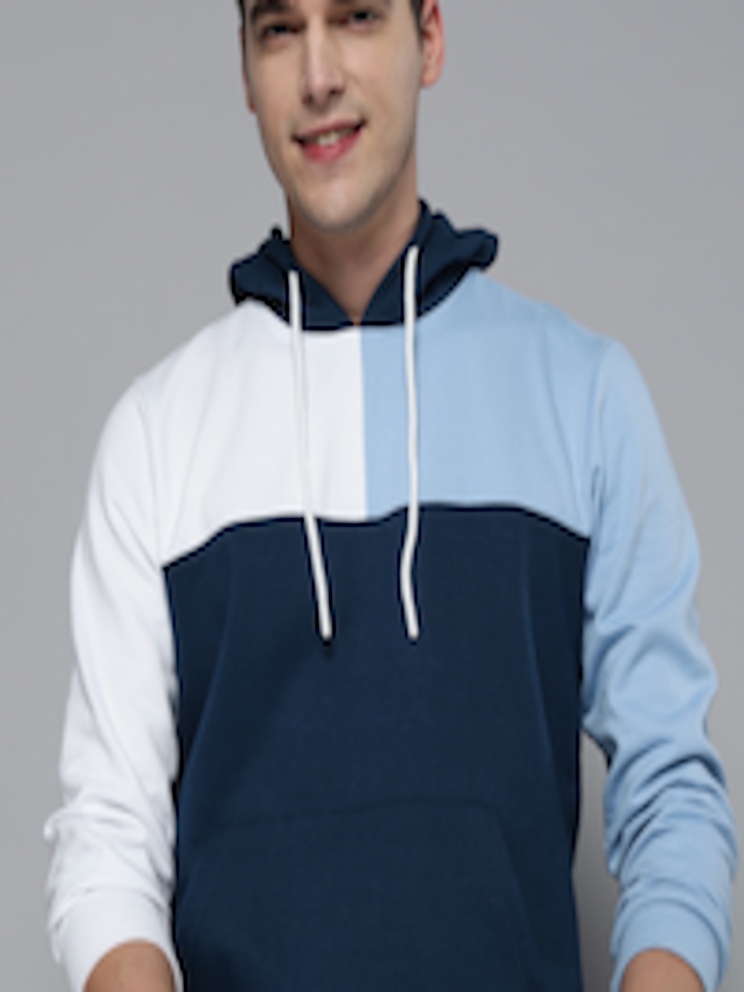 Buy HERE&NOW Men Navy Blue Colourblocked Hooded Sweatshirt ...