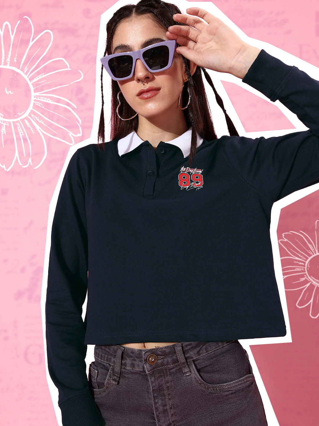 Buy HERE&NOW Women Navy Blue Solid Sweatshirt - Sweatshirts for Women ...