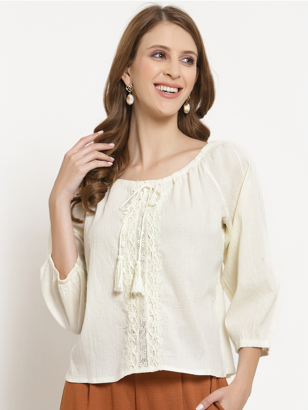 Buy Westwood Cream Coloured Self Design Top Tops for Women 18365390