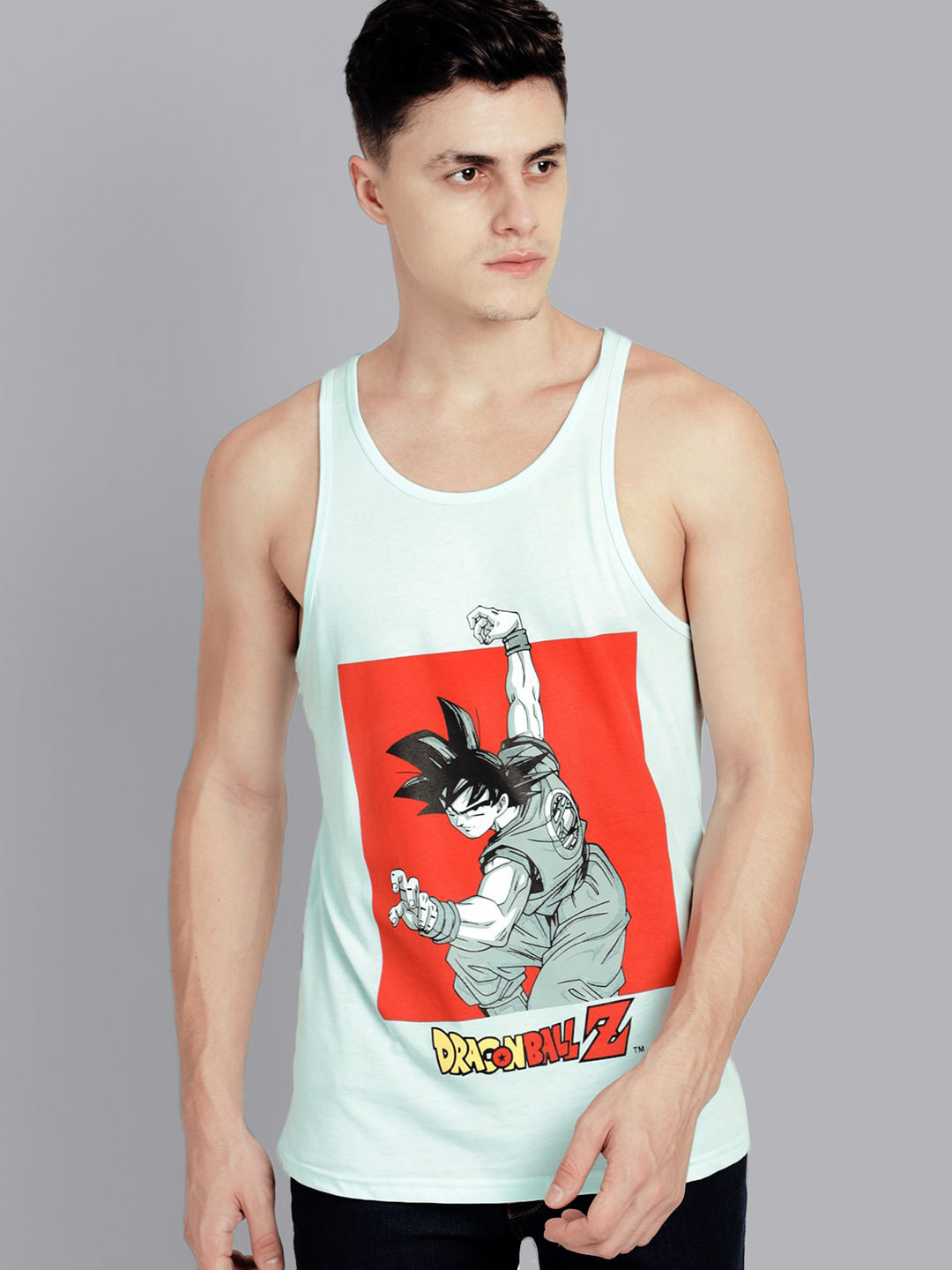 Buy Free Authority Men Blue & Orange Round Neck Dragon Ball Z Printed