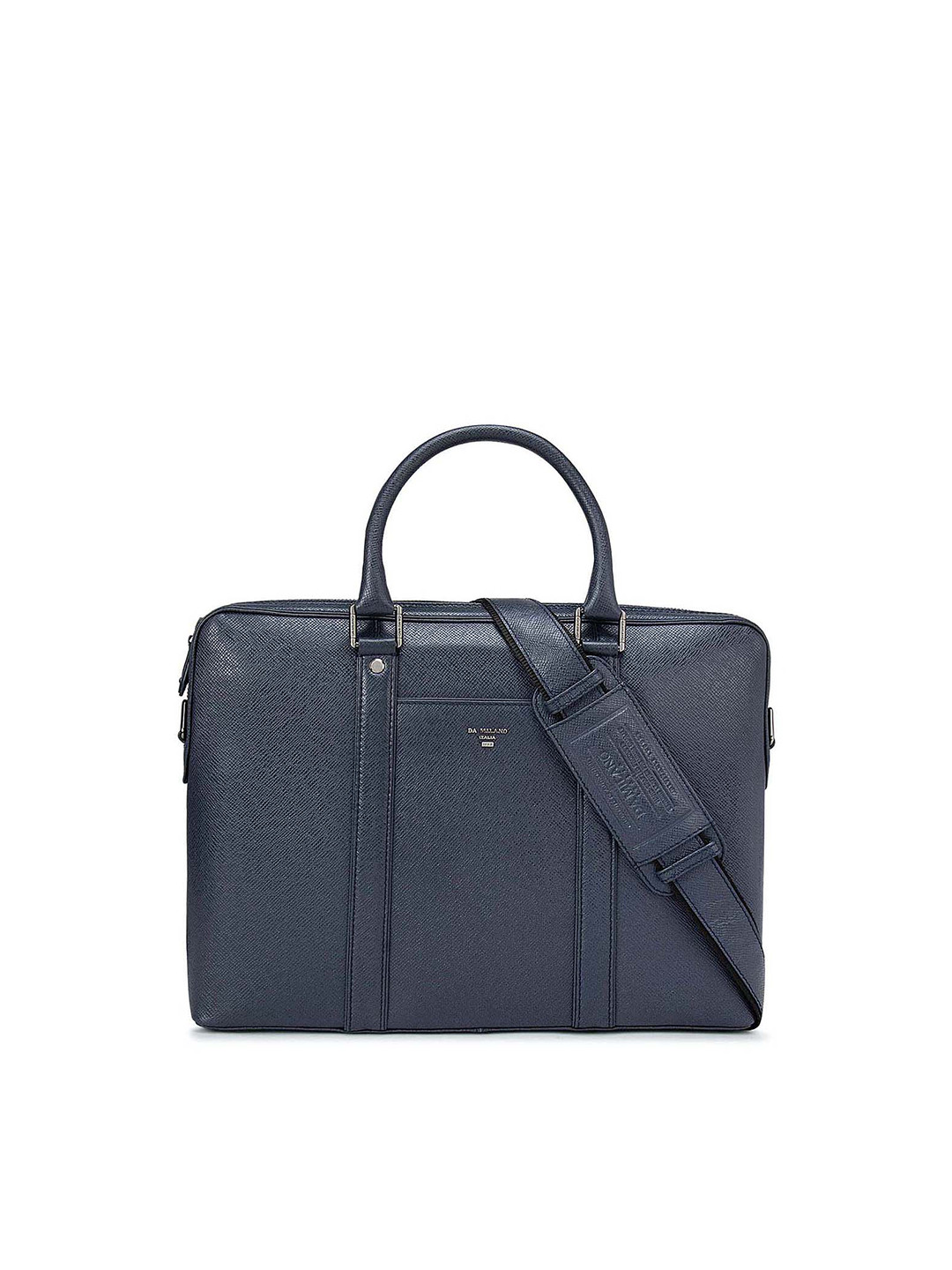 Buy Da Milano Unisex Blue Textured Leather Laptop Bag Laptop Bag for