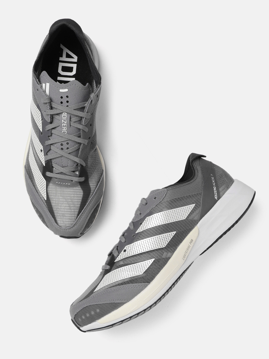 Buy ADIDAS Men Grey Woven Design Adizero Adios 7 Running Shoes Sports