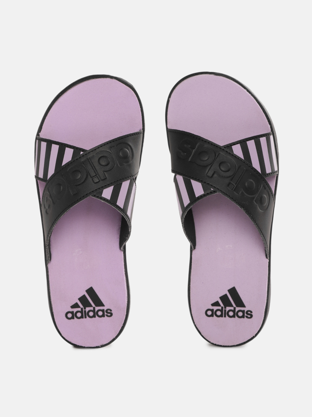 Buy ADIDAS Women Black & Purple Striped Sliders Flip Flops for Women