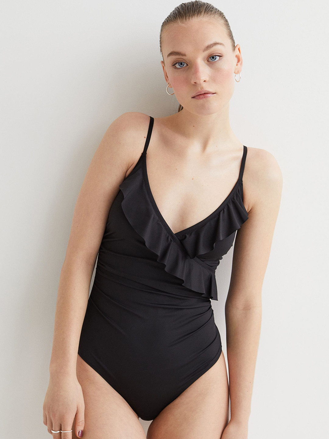 Buy H&M Women Black Flounced Shaping Swimsuit Swimwear for Women
