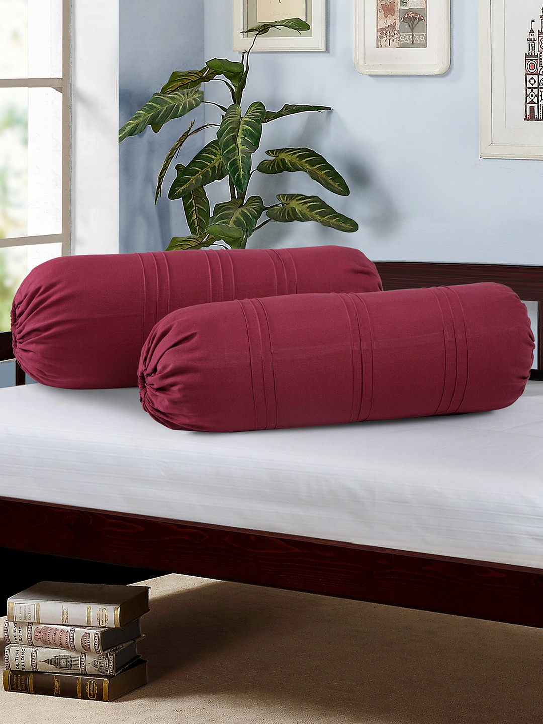 Buy SWAYAM Burgundy 30" X 15" Set Of 2 Cylindrical Bolster Covers