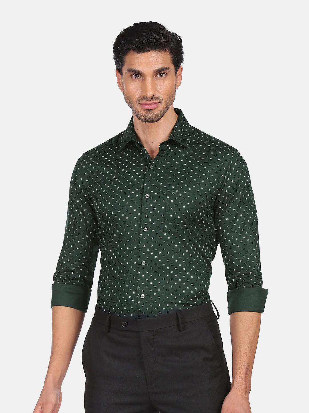Buy Arrow Men Green Slim Fit Micro Ditsy Printed 100 Cotton Formal
