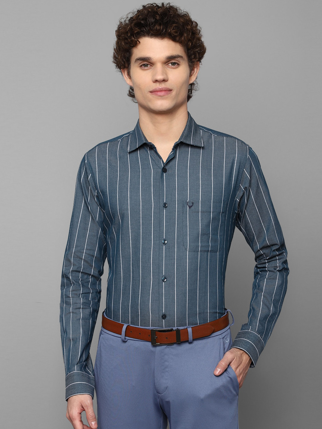 Buy Allen Solly Men Navy Blue Slim Fit Striped Formal Shirt - Shirts