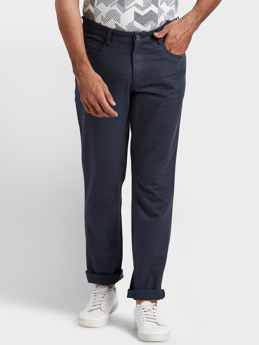 Buy ColorPlus Men Blue Solid Chinos Trousers - Trousers for Men ...