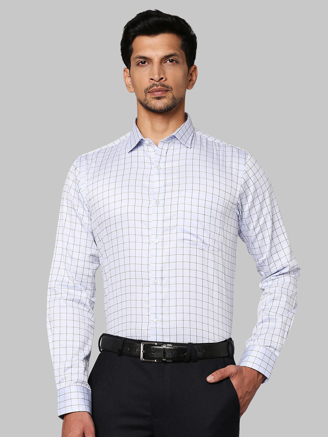 Buy Park Avenue Men Blue Slim Fit Checked Cotton Casual Shirt Shirts