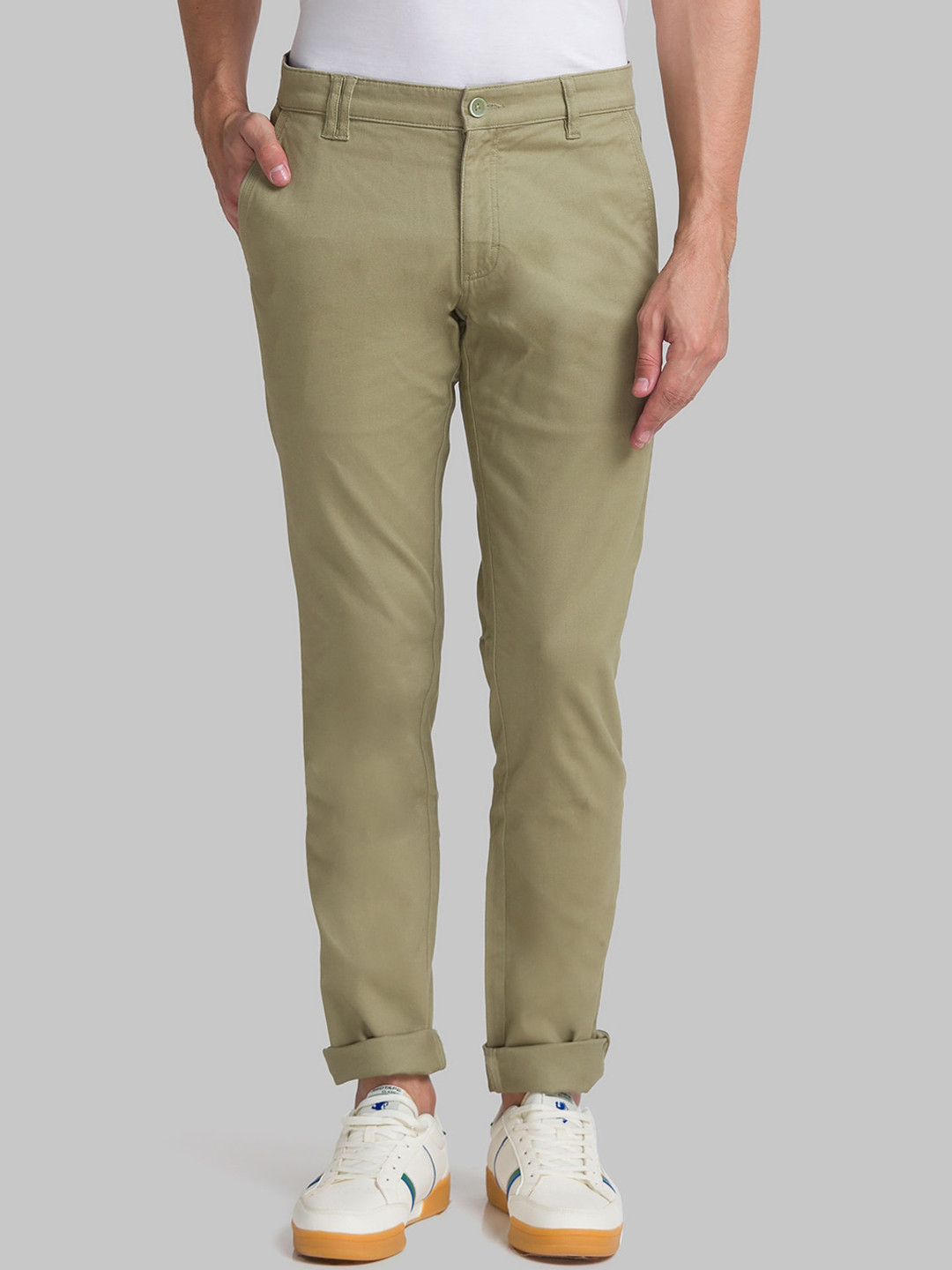 Buy Parx Men Green Regular Fit Solid Trousers - Trousers for Men ...