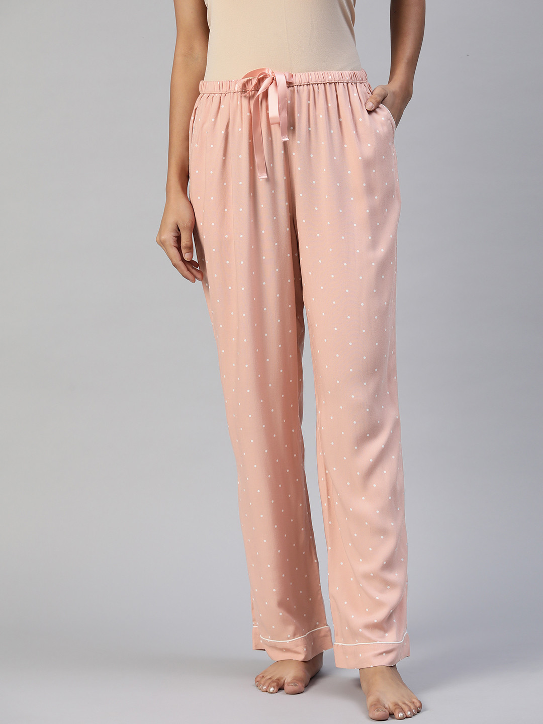 Buy Marks & Spencer Peach & White Polka Dot Print Lounge Pants Lounge Pants for Women 18383702