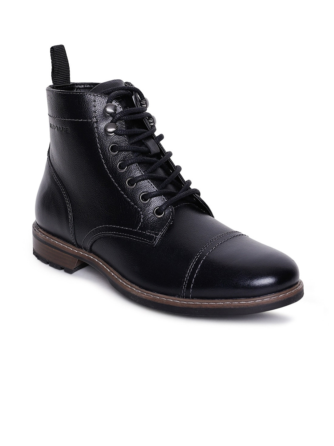 Buy Red Tape Men Black Solid Leather Biker Boots Boots for Men