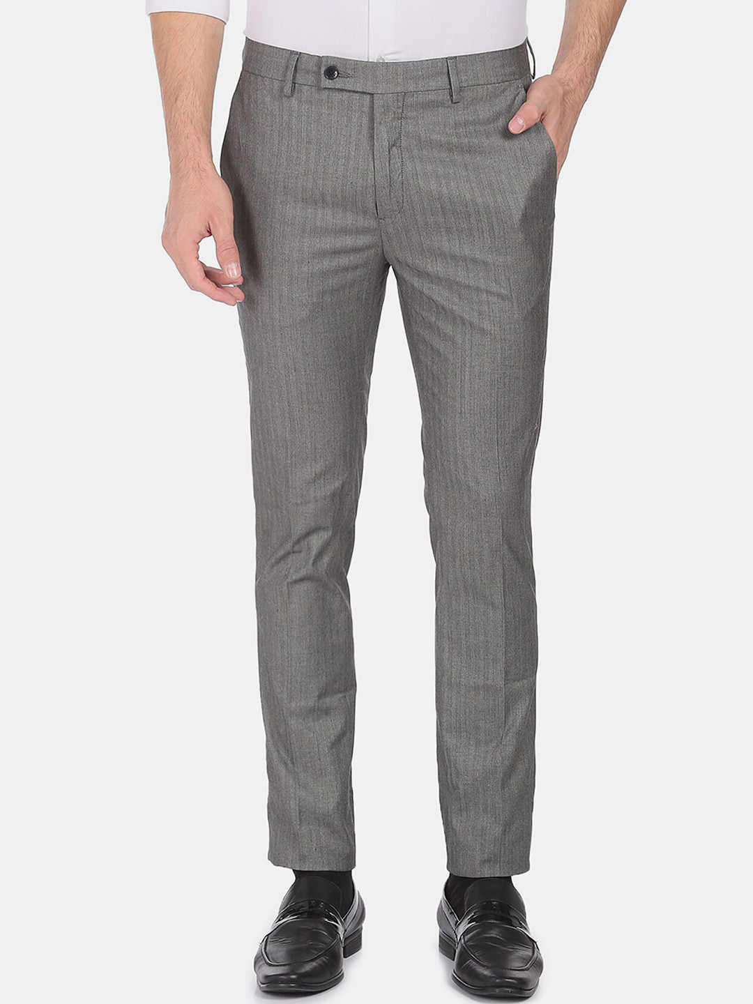 Buy Arrow Men Grey Striped Slim Fit Striped Formal Trousers Trousers