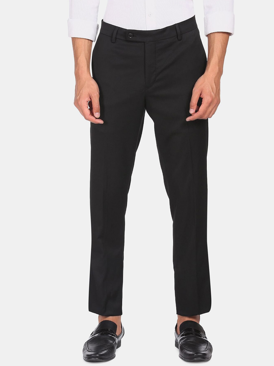Buy Arrow Men Black Solid Slim Fit Formal Trousers - Trousers for Men ...