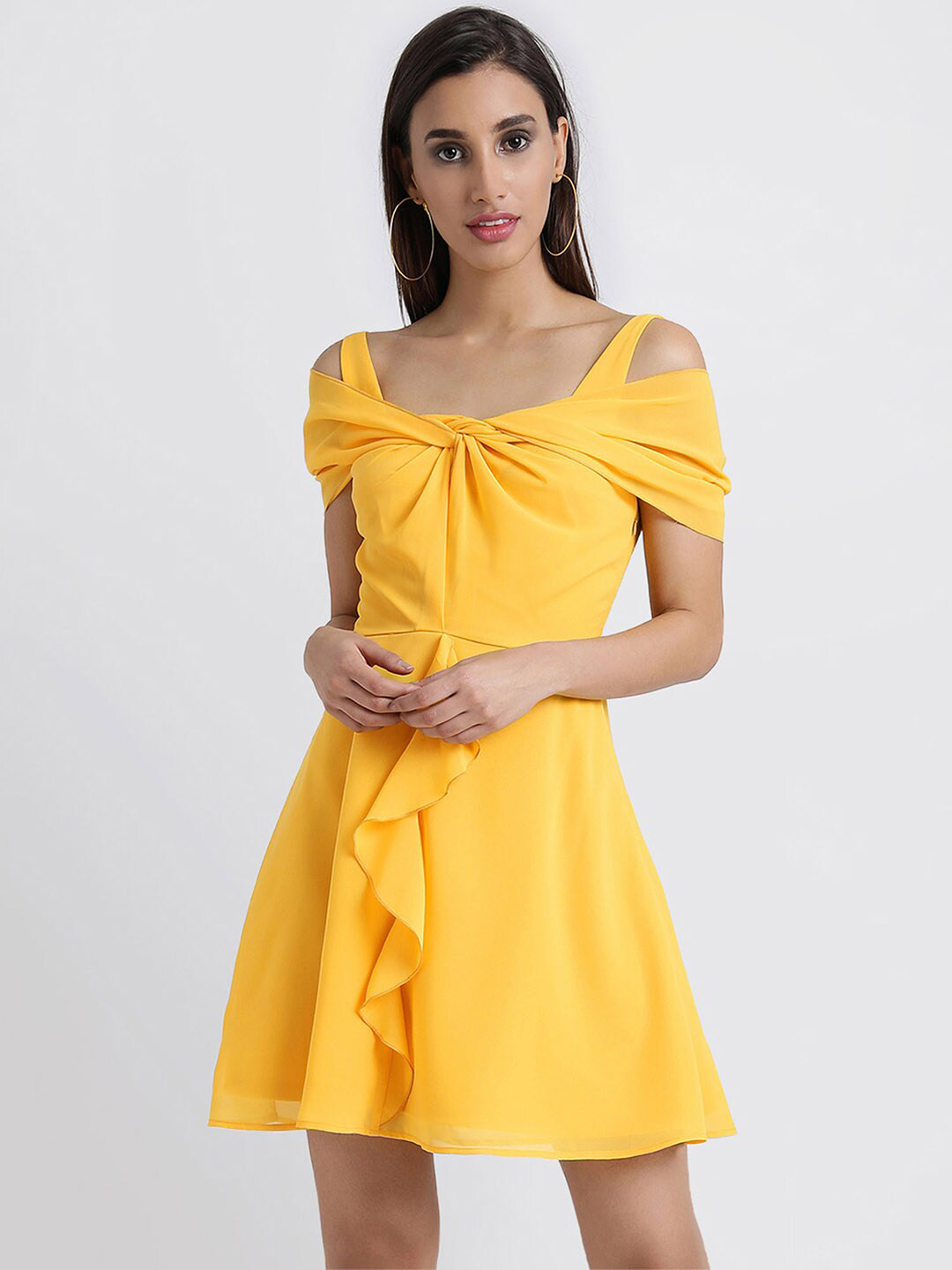 Buy Kazo Women Yellow Solid Fit & Flare Dress Dresses for Women