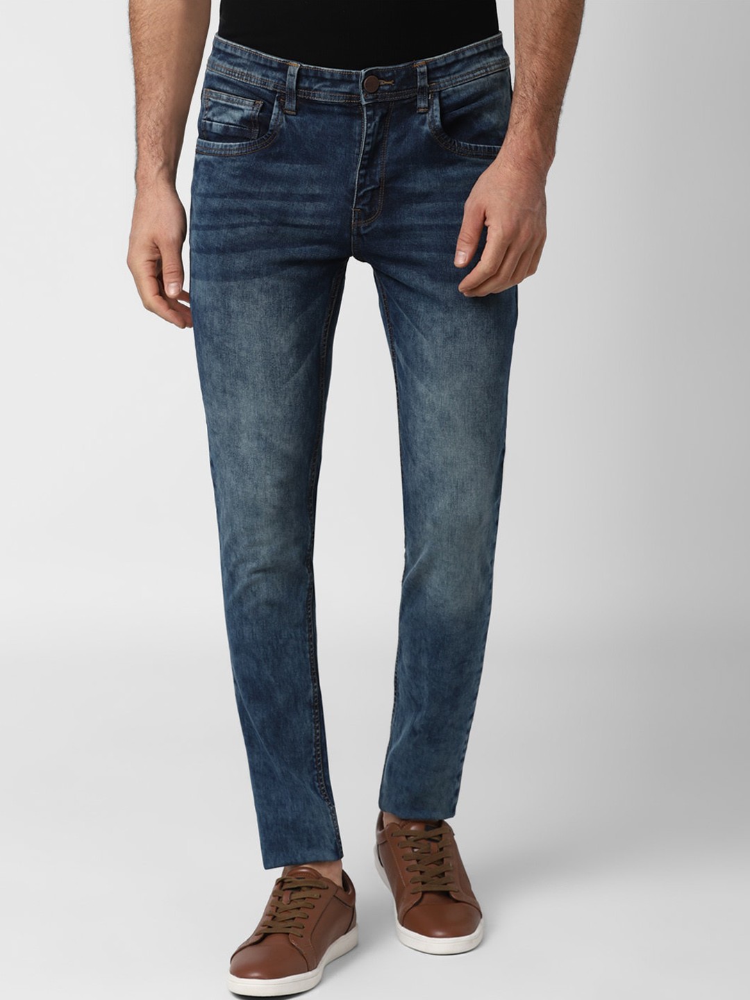 Buy V Dot Men Navy Blue Skinny Fit Low Distress Heavy Fade Jeans ...