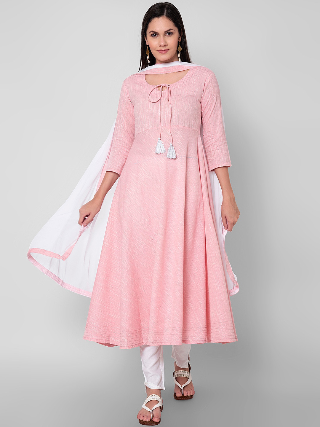 Pink Sanganeri, Floral Mughal Butta Print Kurta Square Neckline Shirt main image 0