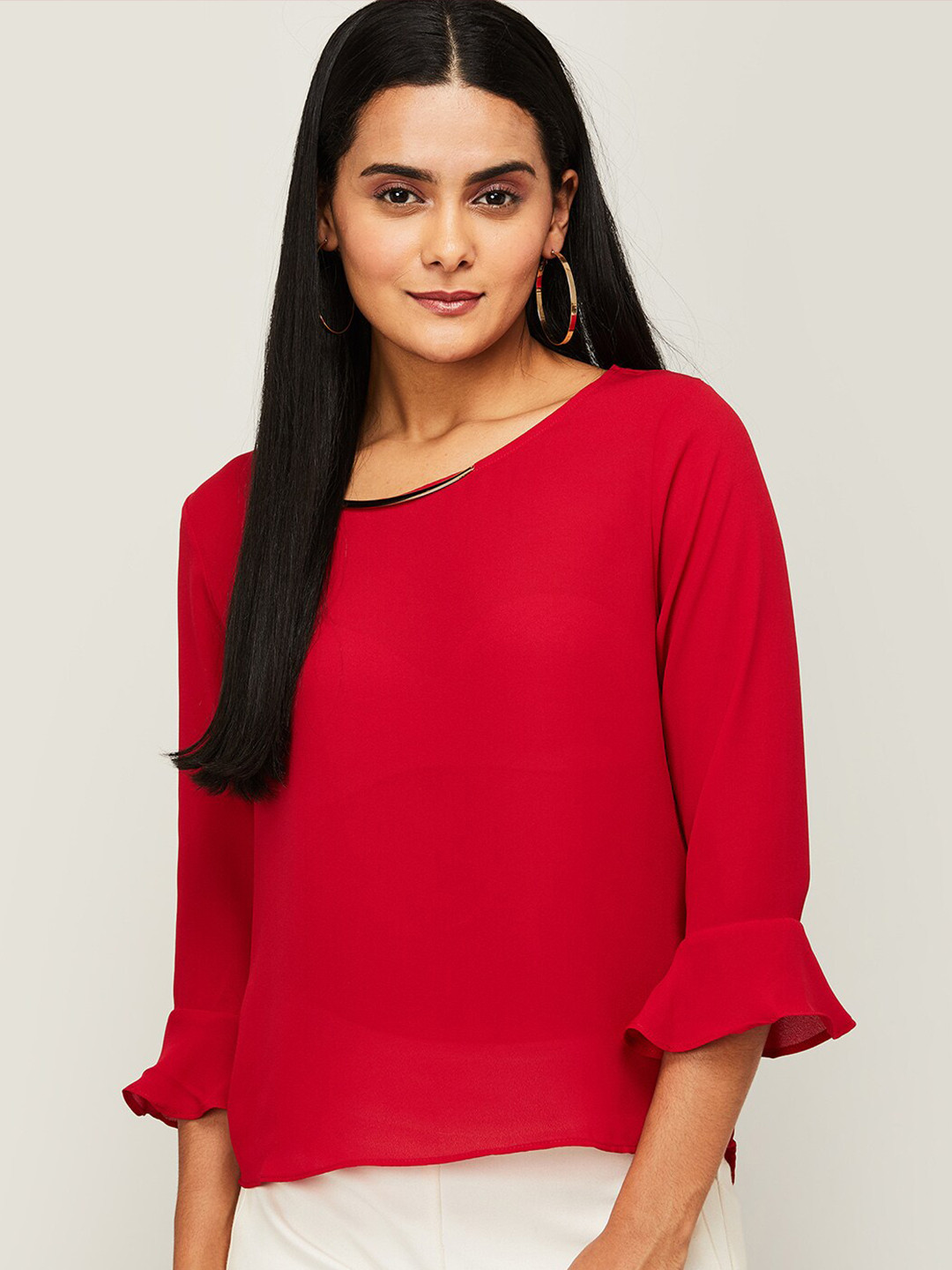 Buy CODE By Lifestyle Red Bell Sleeves Knitted Top Tops for Women 18389584 Myntra