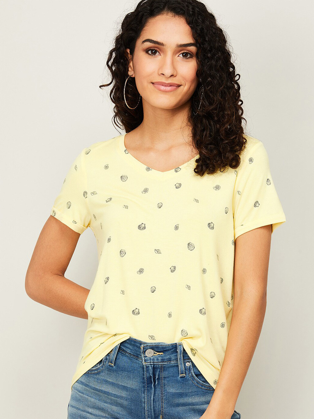 Buy Fame Forever By Lifestyle Women Yellow Printed Top Tops for Women