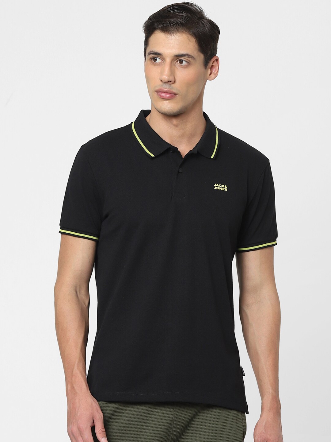 Buy Jack & Jones Men Black Solid Polo Collar Cotton T Shirt - Tshirts ...