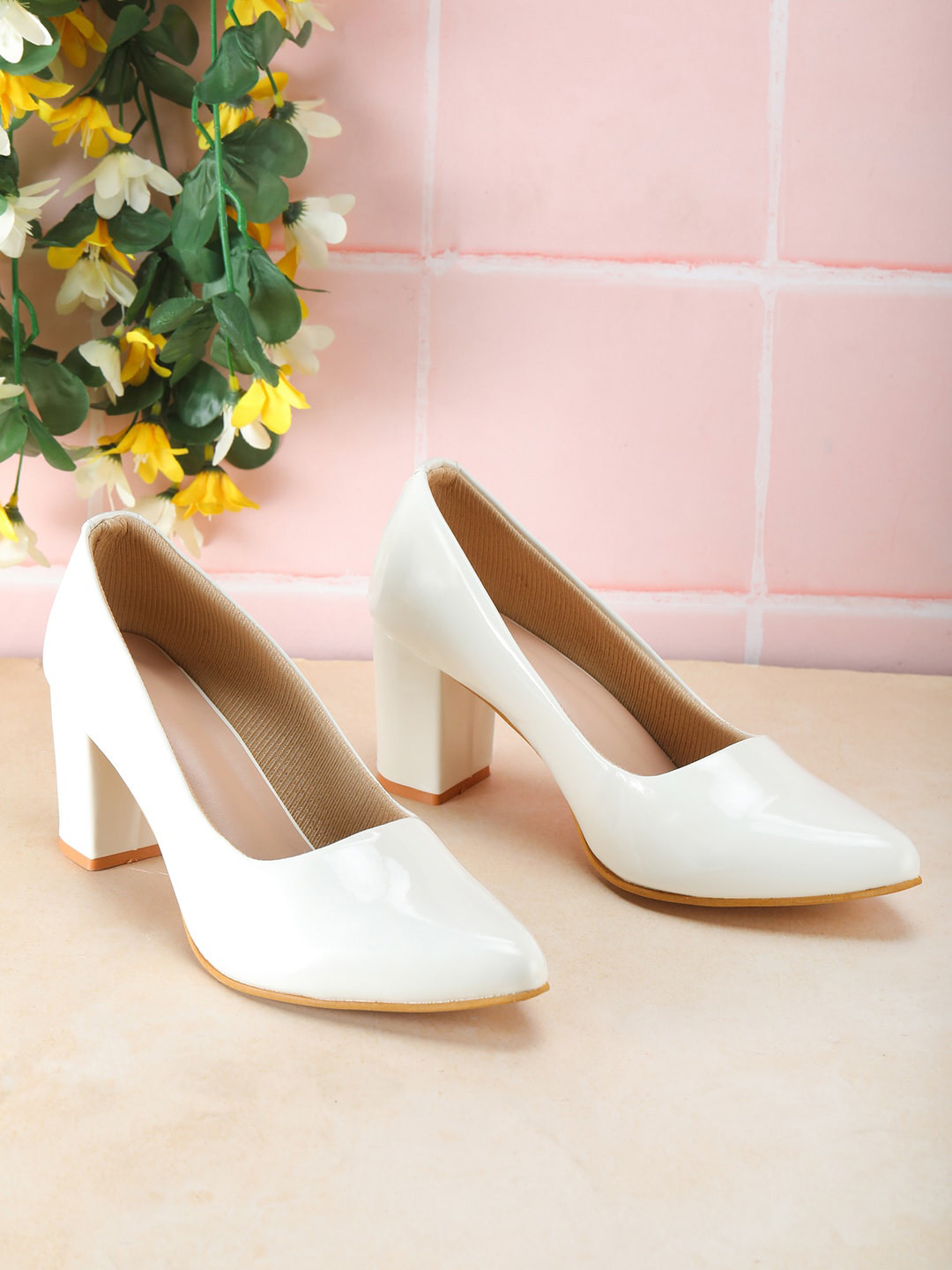 Buy HASTEN White Solid Block Pumps Heels for Women 18395224 Myntra