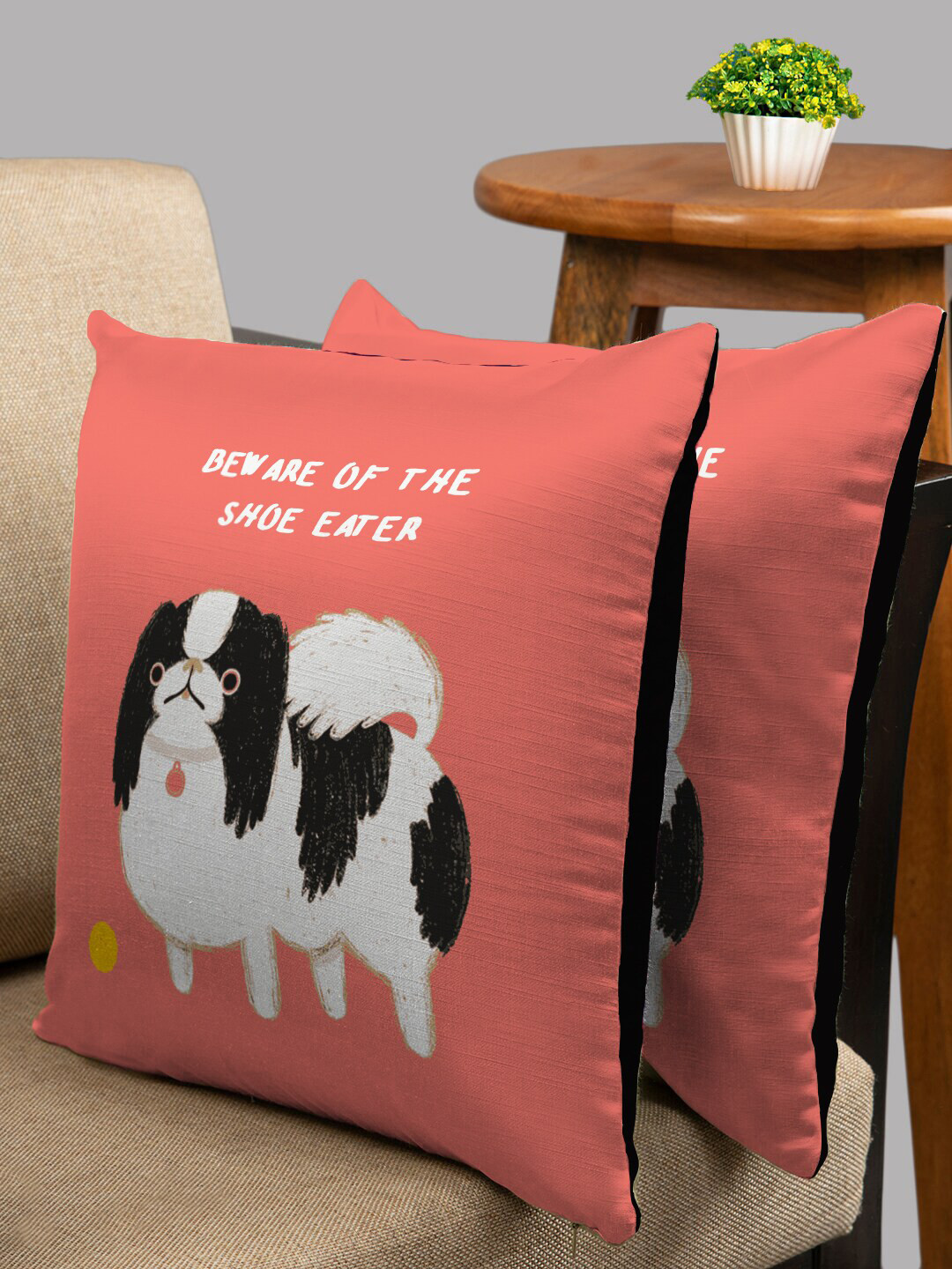 Buy HOUZZCODE Peach Coloured & White Set Of 2 Square Cushion Covers