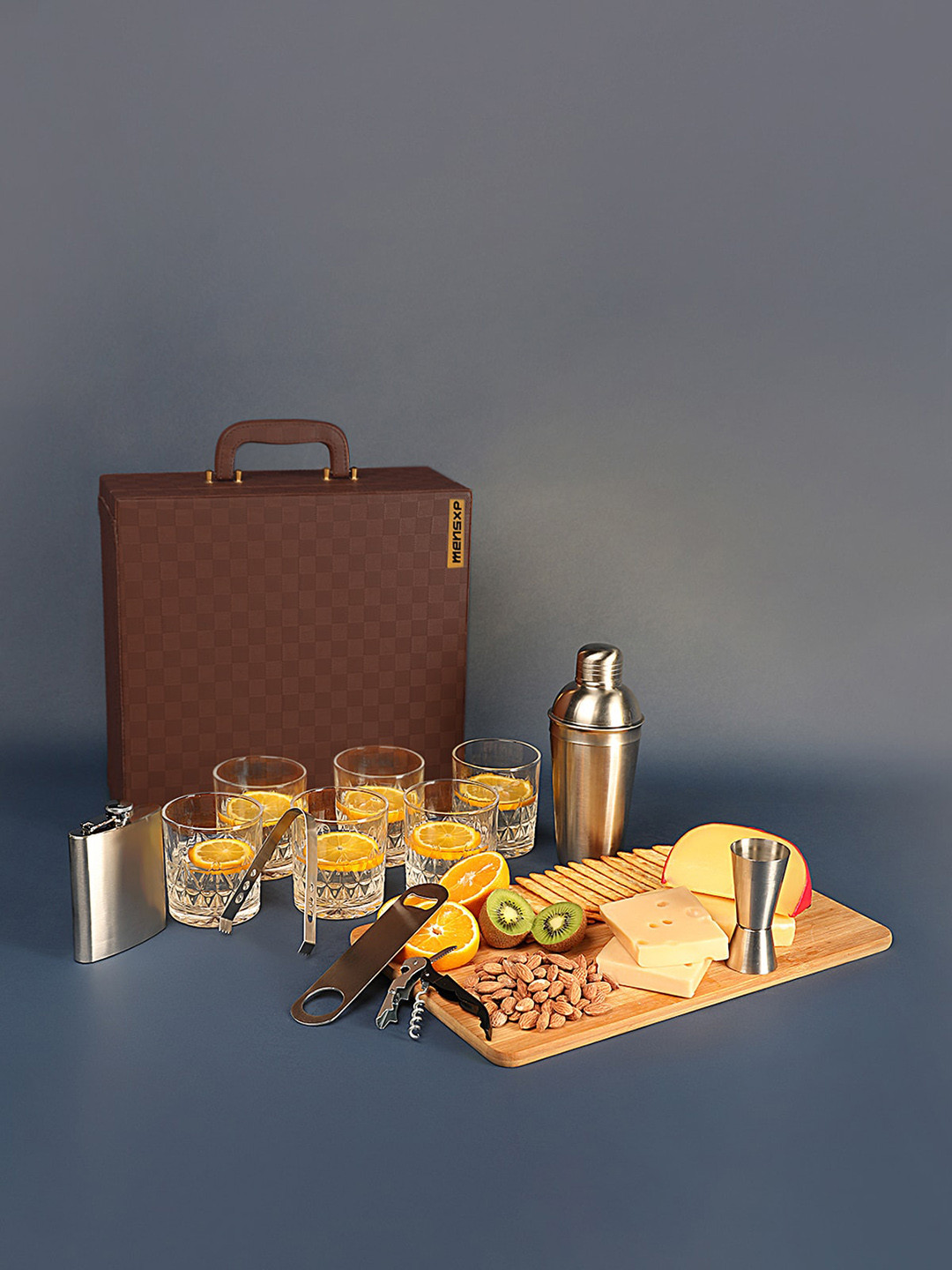 Buy MensXP Set Of 10 Brown Solid Bar Box Set Bar Accessories for