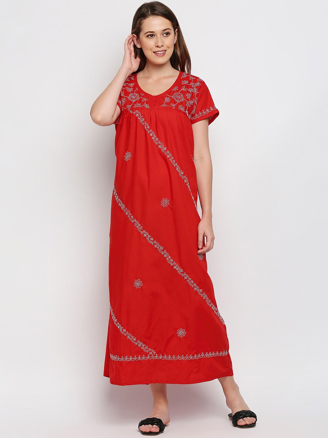 chikankari night gown
