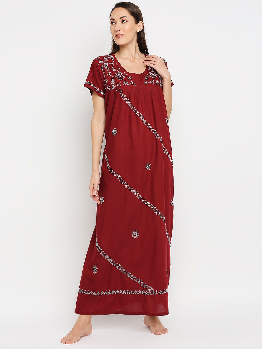 chikankari night gown