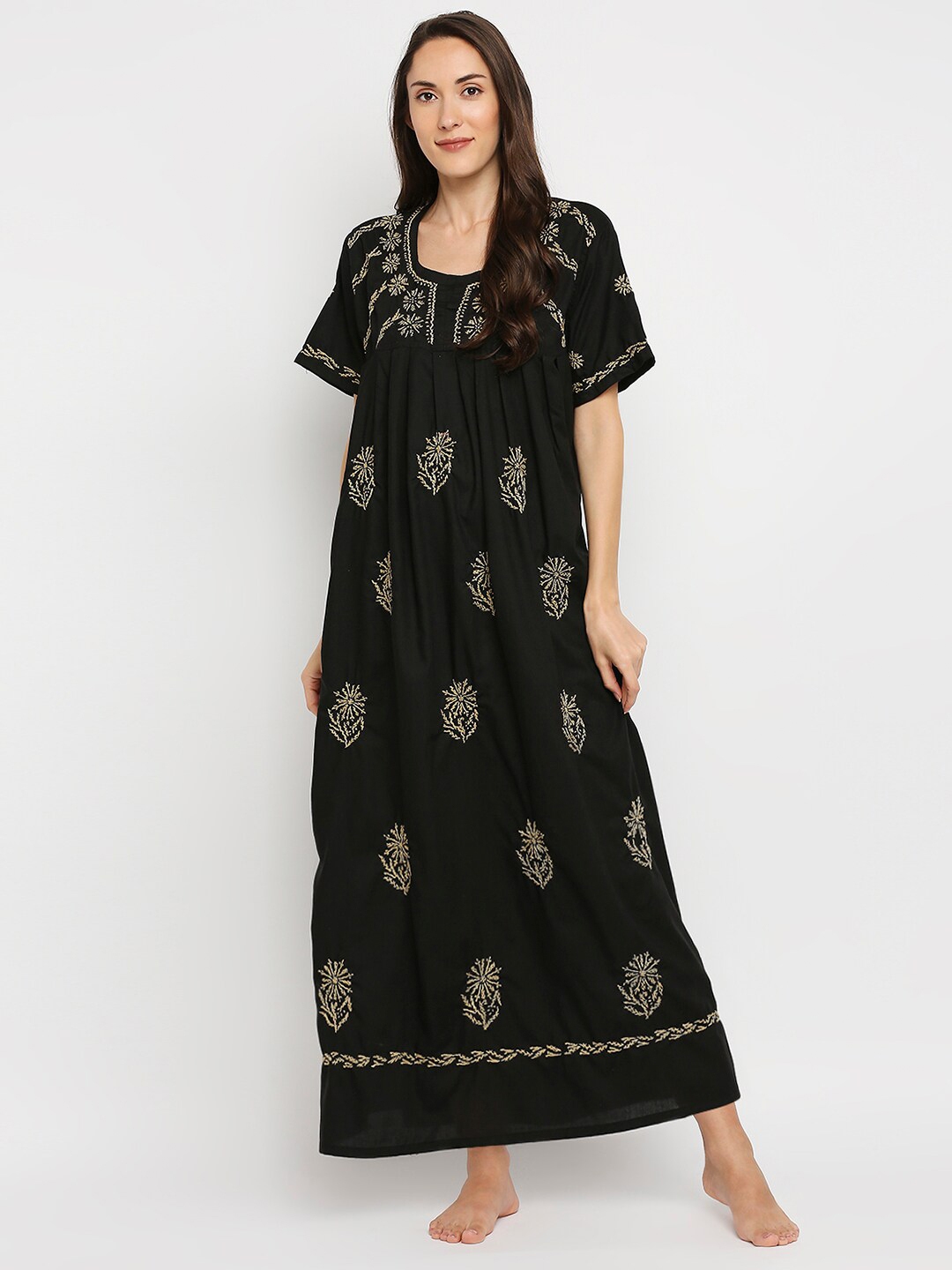 chikankari night gown
