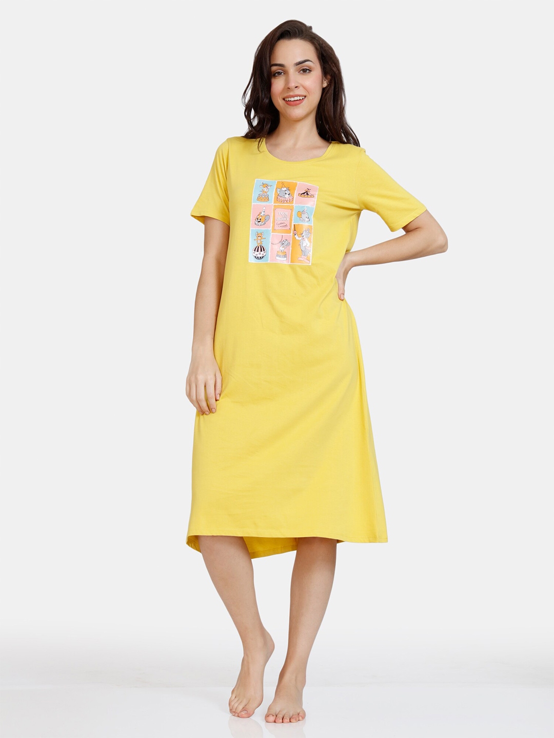 Buy Zivame Women Yellow Solid Pure Cotton Nightdress - Nightdress for ...